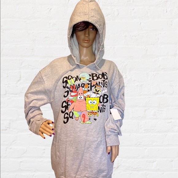 SpongeBob Squarepants Gray Graphic Hooded Pullover Sweatshirt Sz XL Juniors NWT - Picture 3 of 7